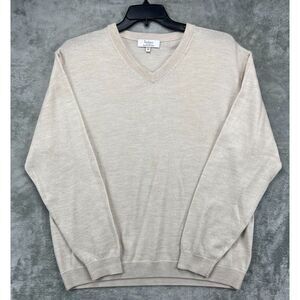 Turnbury Men's Pullover V-Neck Sweater‎ XL Beige 100% Extra Fine Merino Wool
